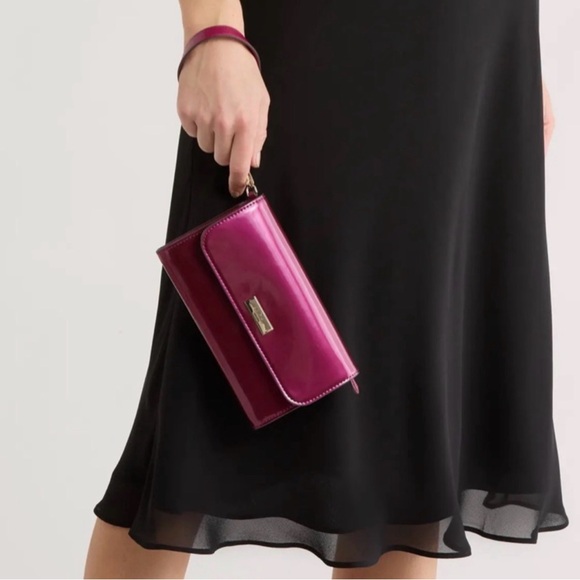 Kate Spade Dark Raspberry Patent Medium Flap Wristlet Clutch KJ015